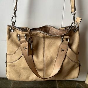 Fossil purse very roomy has pockets on the inside as well 4 on the outside.